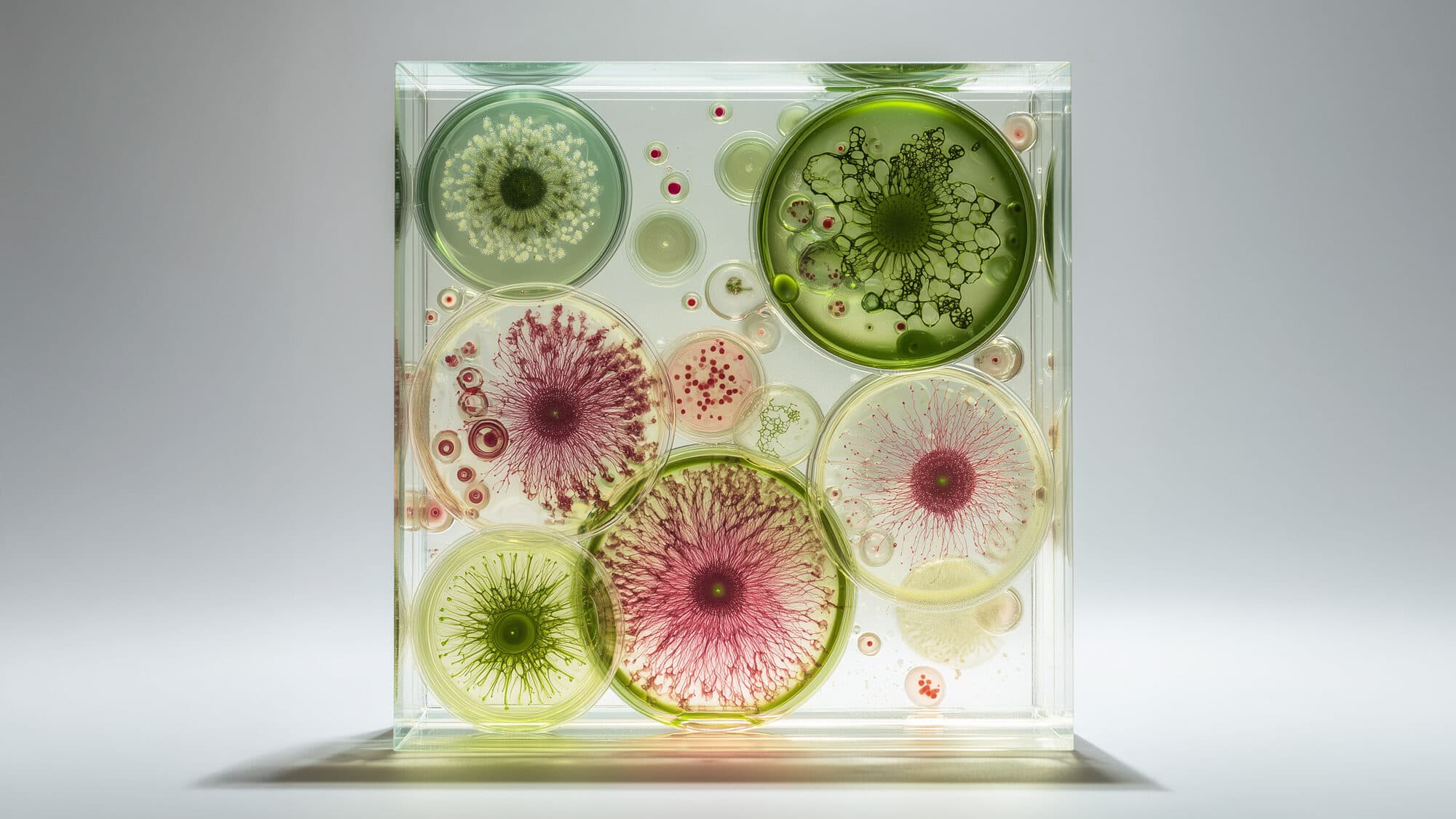 Foto eines Blocks mit farbigen Gewebezellen