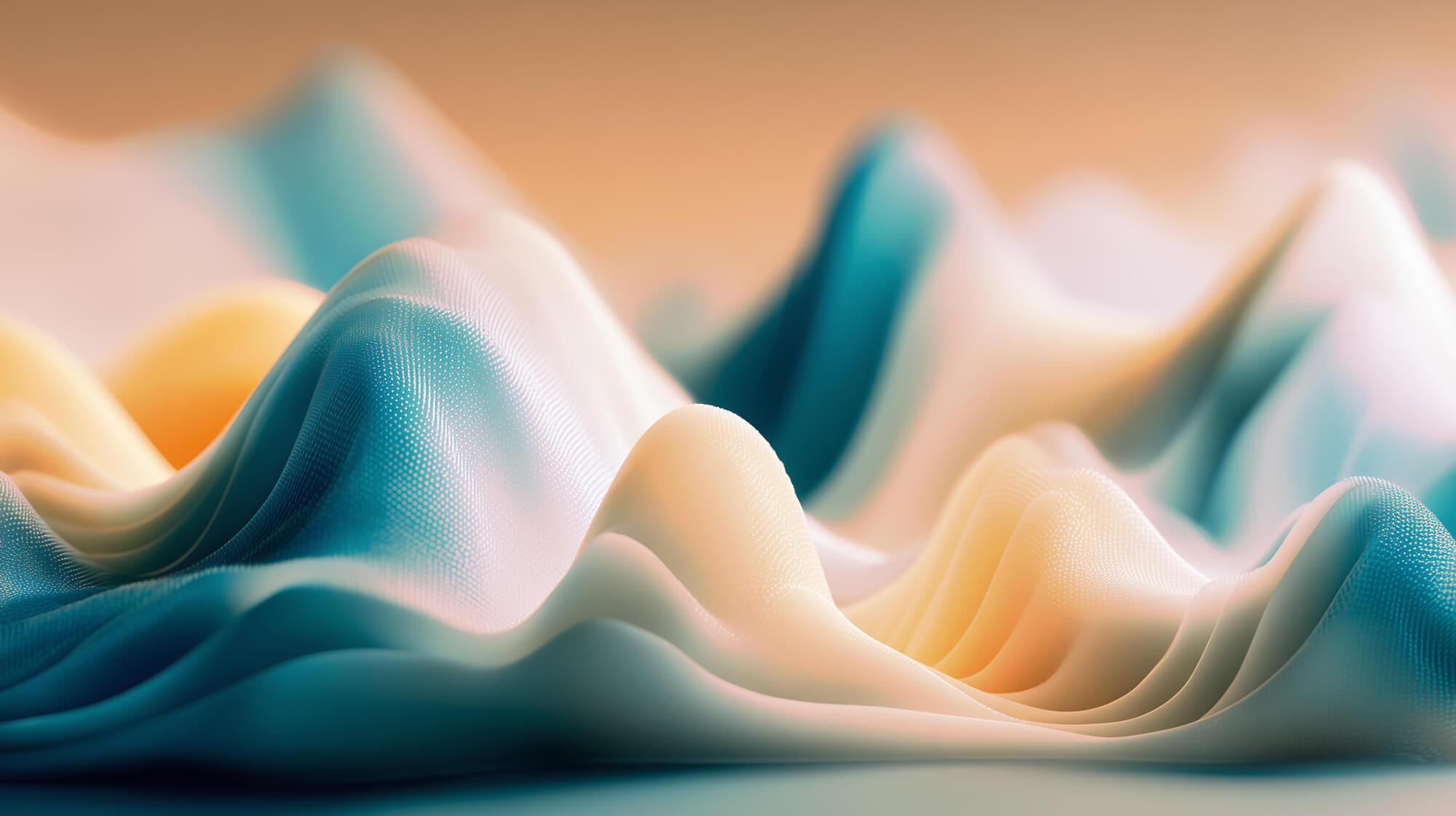 Abstracte Wellenlandschaft in Hellblau und Aprikosfarben zur Visualisierung von Schlafzyklen und Biorhythmus.